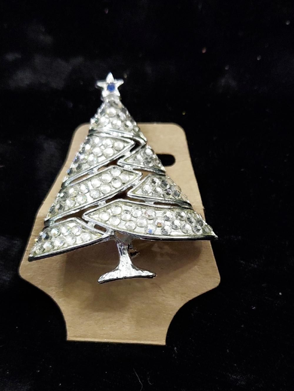 Vintage Silver Crystal Christmas Tree Brooch - Sparkling Holiday Pin